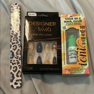 Designer Nails Set with Glue and File - Multicolor‎